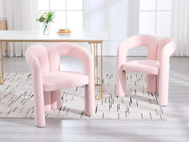 Set van 2 eetkamerstoelen - in roze teddy - dubbele gebogen design armleuningen - elegant en comfortabel