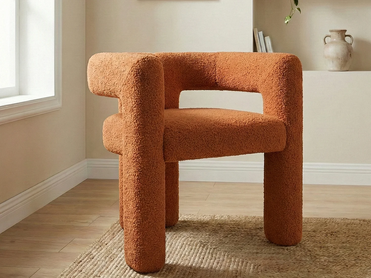 Chaise en velours Teddy orange - style patchwork - idéale pour café, salon ou repas en famille