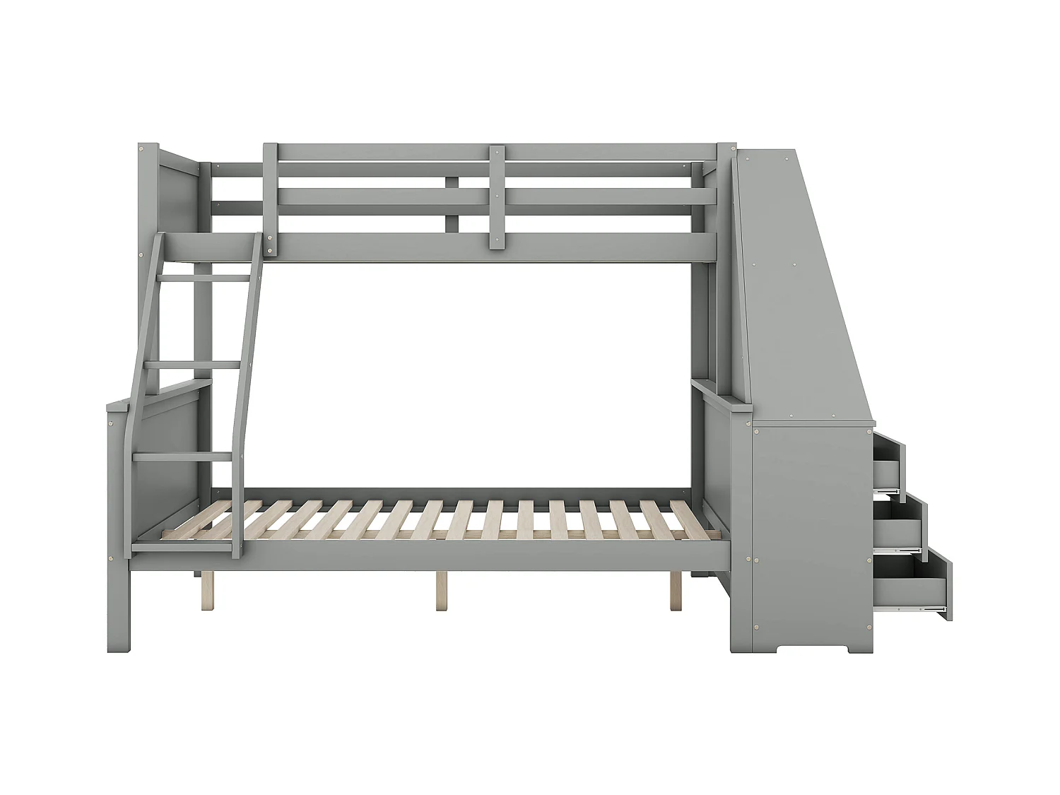 Lit superposé 90/140x200 cm avec bureau et 3 tiroirs - protection anti-chute - bois - gris (sans matelas)