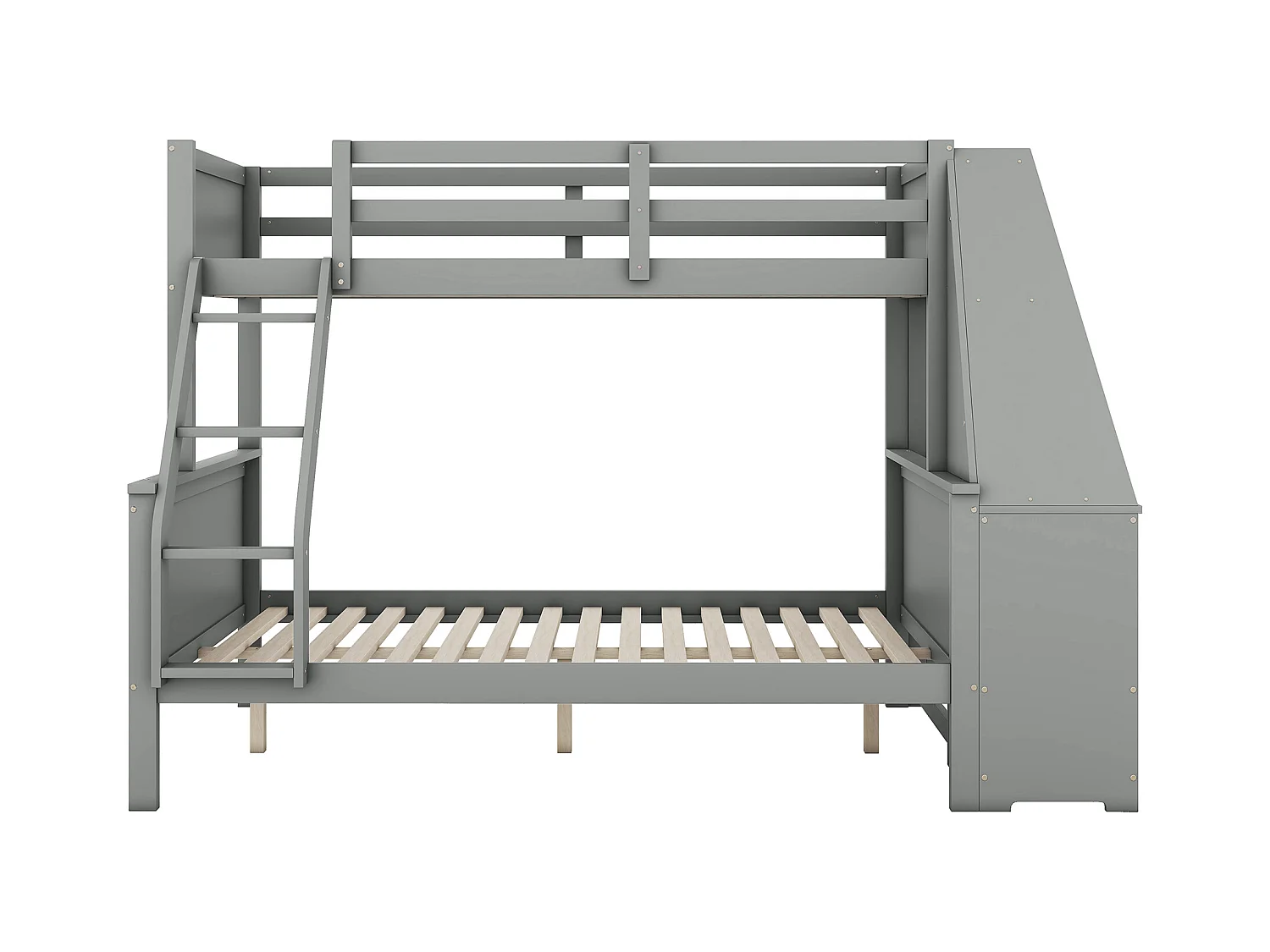 Lit superposé 90/140x200 cm avec bureau et 3 tiroirs - protection anti-chute - bois - gris (sans matelas)