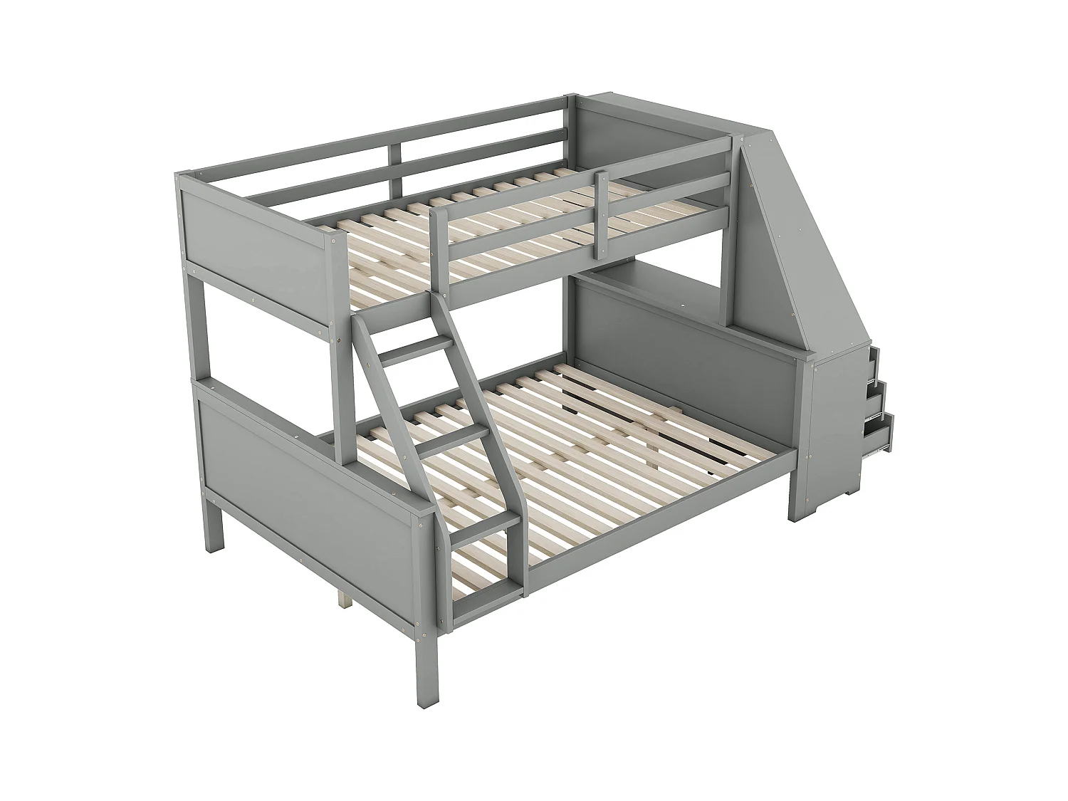 Lit superposé enfant 90/140x200 cm avec bureau et 3 tiroirs - protection anti-chute - bois - gris (sans matelas)