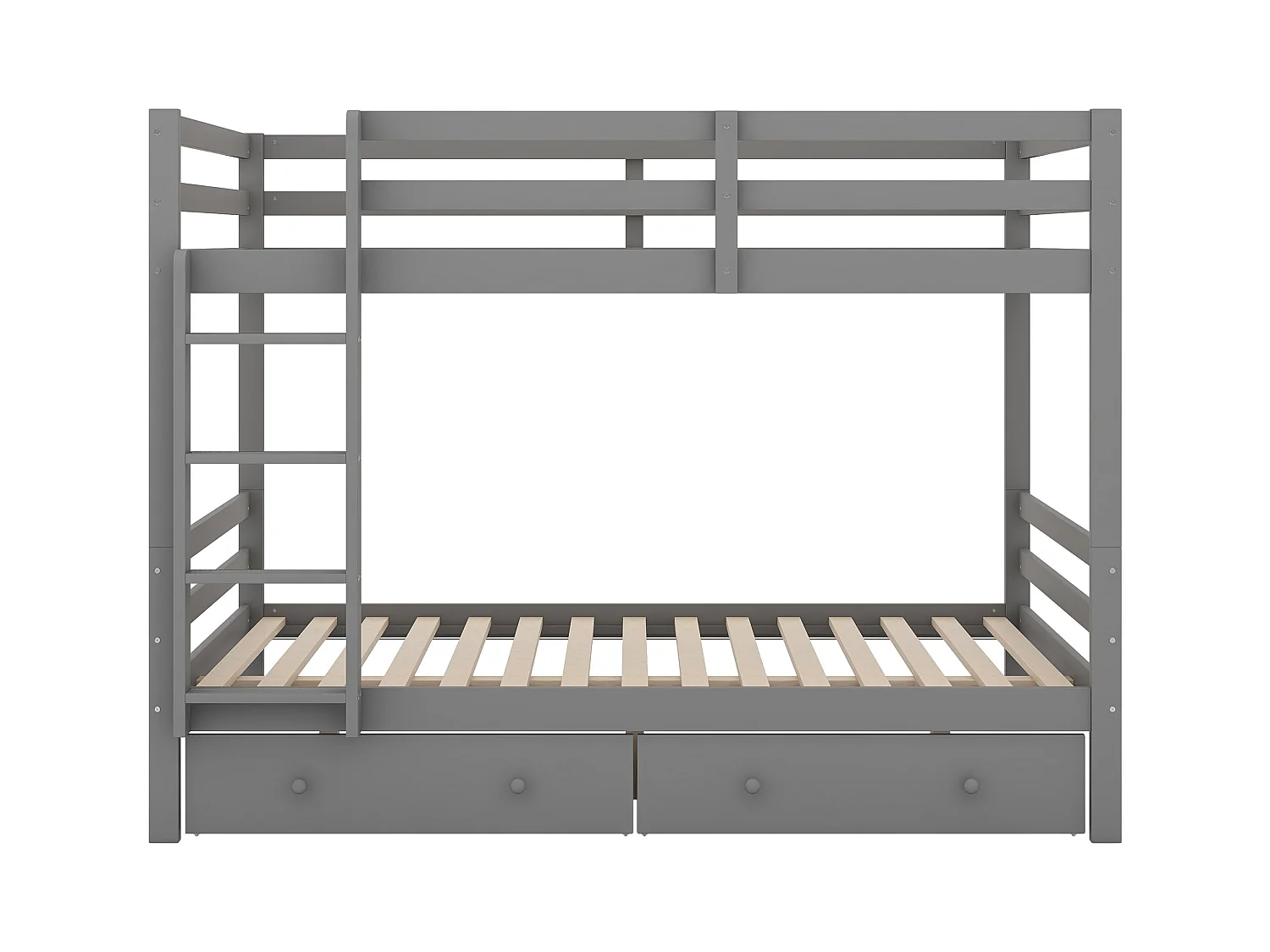 Lit superposé enfant 140x200 cm avec 2 tiroirs - protection anti-chute - bois - gris (sans matelas)