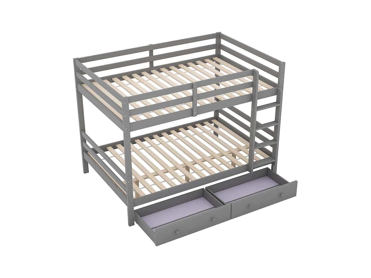 Lit superposé enfant 140x200 cm avec 2 tiroirs - protection anti-chute - bois - gris (sans matelas)