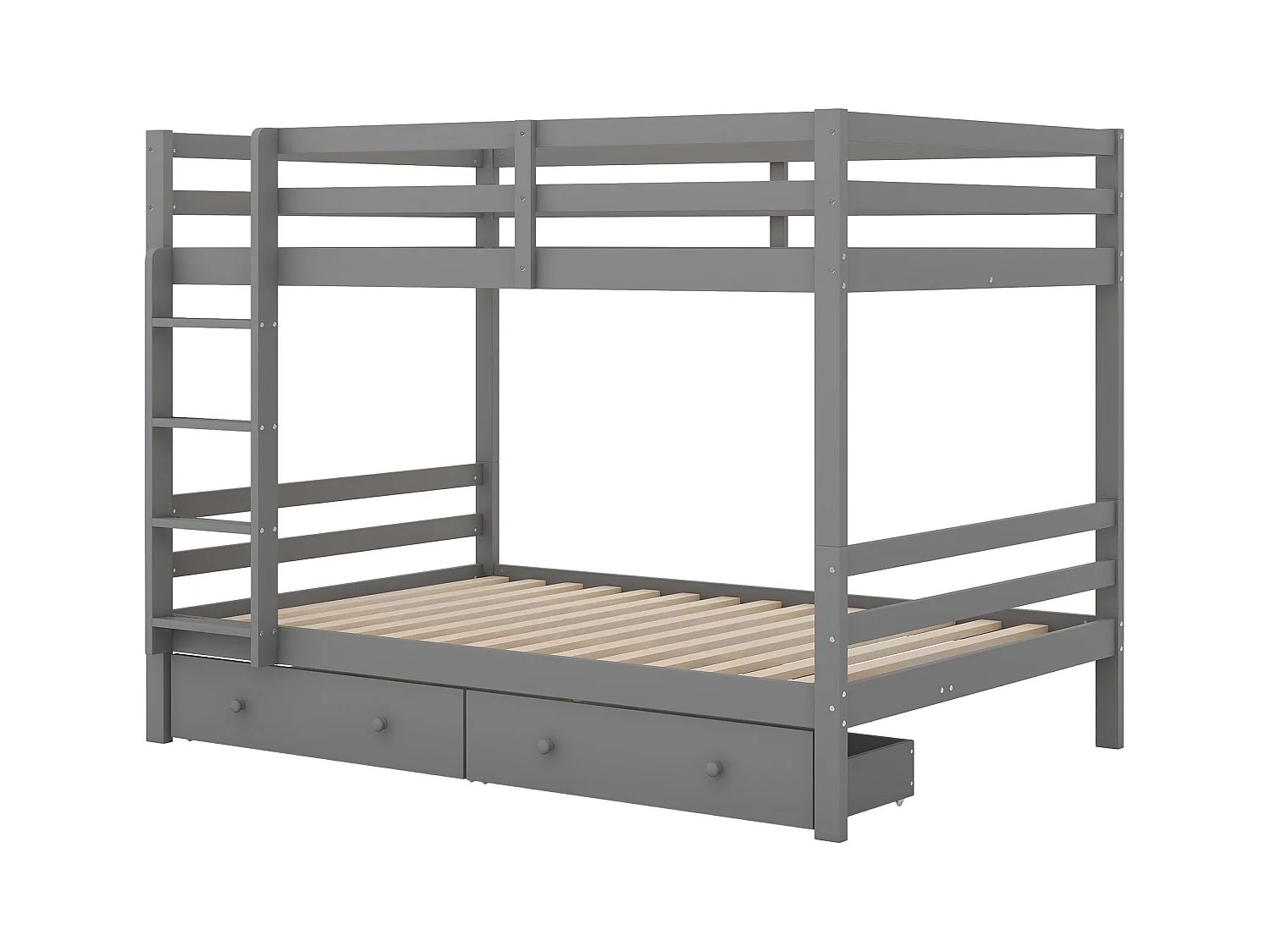 Lit superposé enfant 140x200 cm avec 2 tiroirs - protection anti-chute - bois - gris (sans matelas)