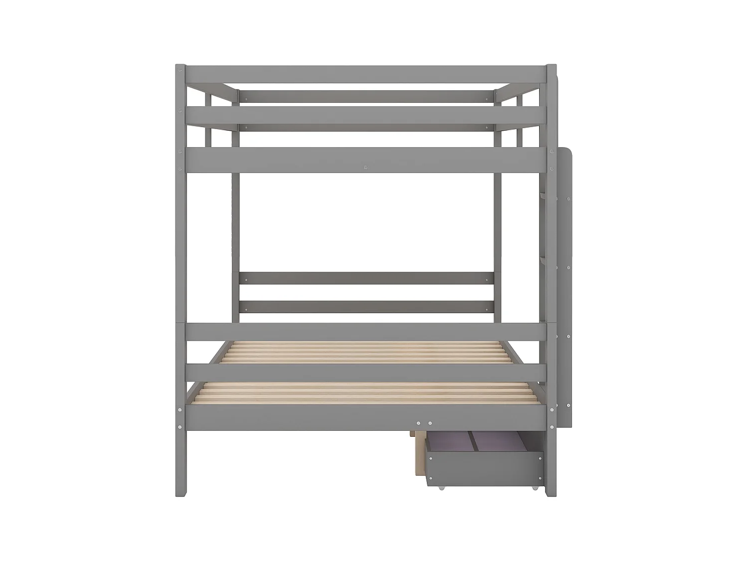 Lit superposé enfant 140x200 cm avec 2 tiroirs - protection anti-chute - bois - gris (sans matelas)