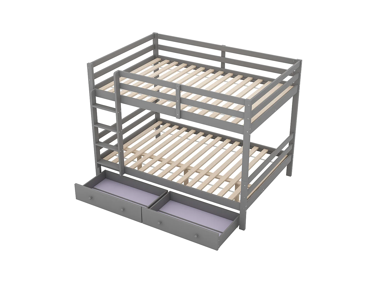 Lit superposé enfant 140x200 cm avec 2 tiroirs - protection anti-chute - bois - gris (sans matelas)