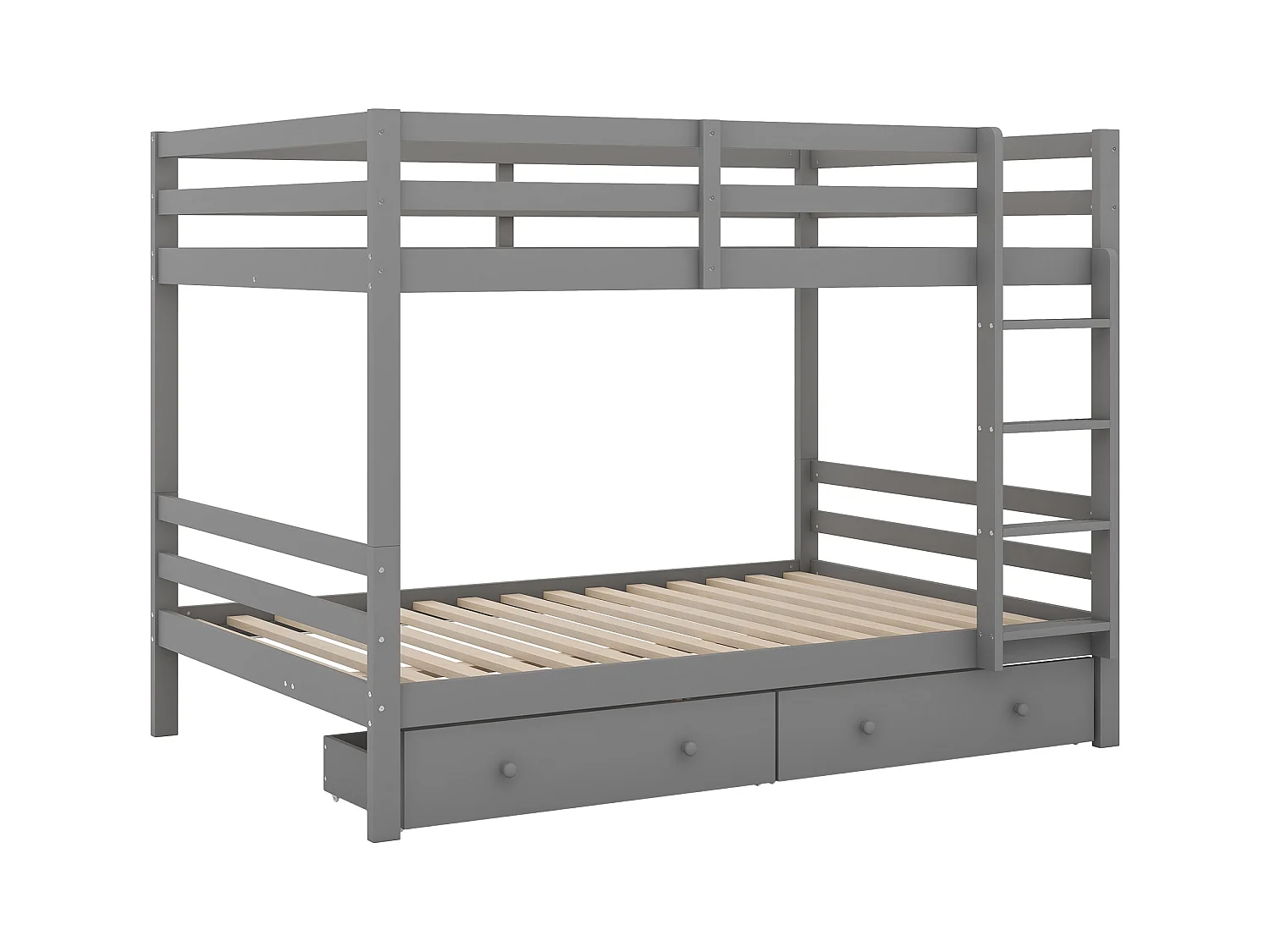 Lit superposé enfant 140x200 cm avec 2 tiroirs - protection anti-chute - bois - gris (sans matelas)