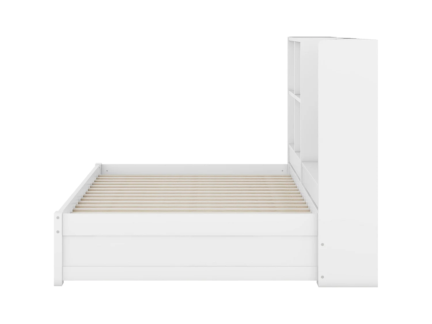 Lit gigogne enfant 90x200 cm avec sommier - tête de lit avec rangements et USB - bois - blanc (sans matelas)