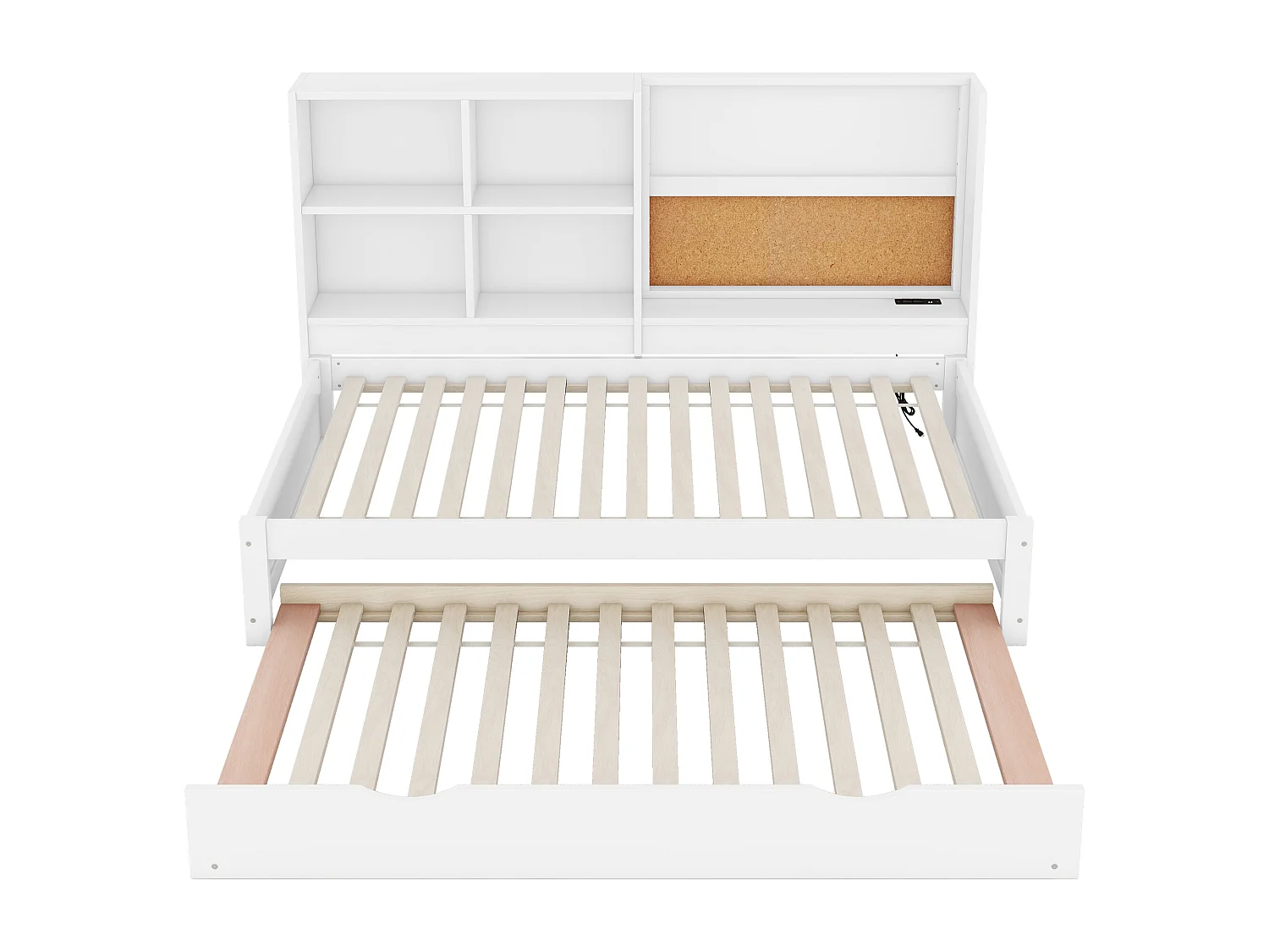 Lit enfant 90x200 cm cm avec lit gigogne - tête de lit avec rangement et 3 tiroirs - bois - blanc (sans matelas)