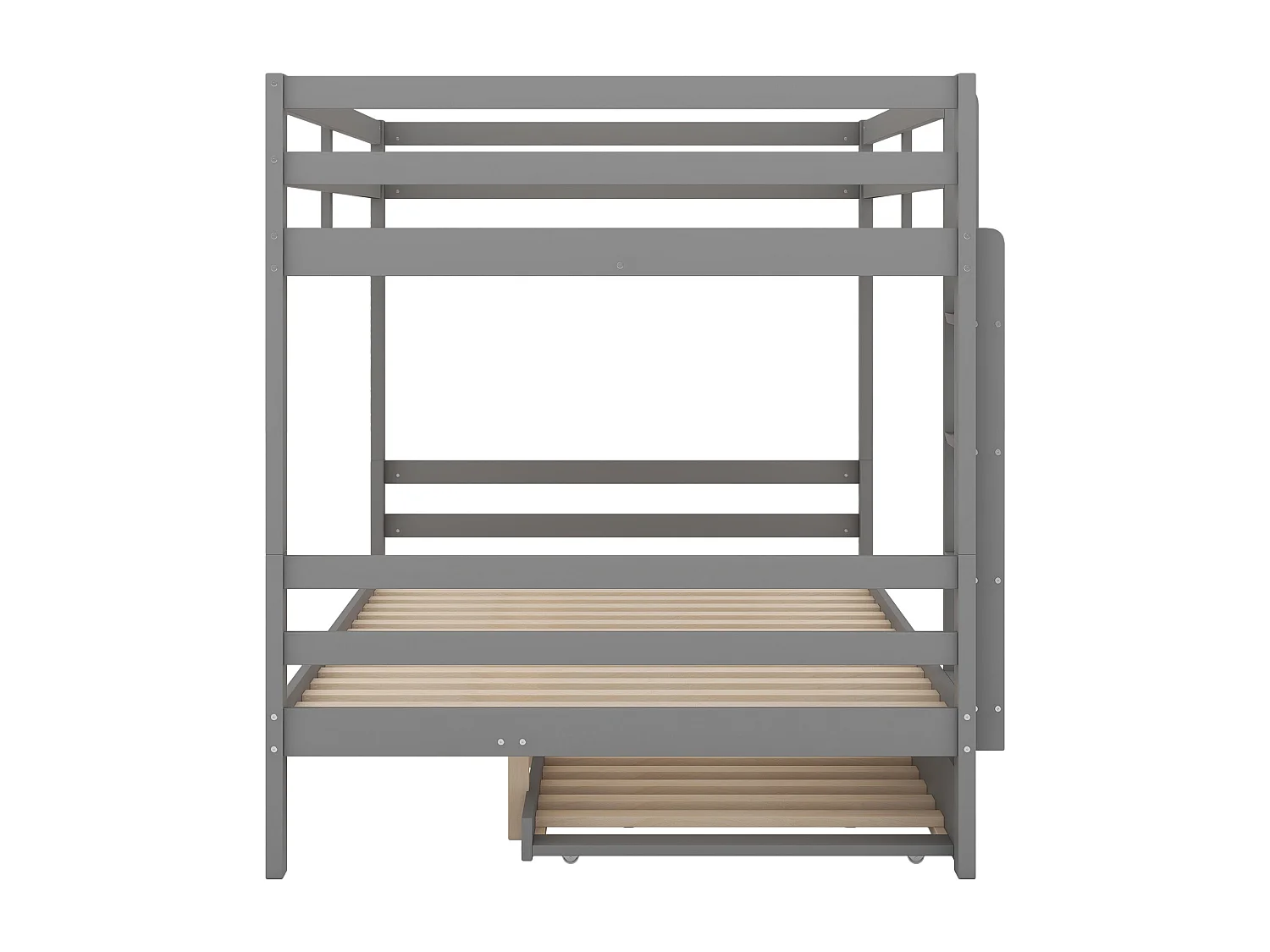 Litera infantil de 140 x 200 cm con cama nido - protección anticaídas - madera - gris (sin colchón)