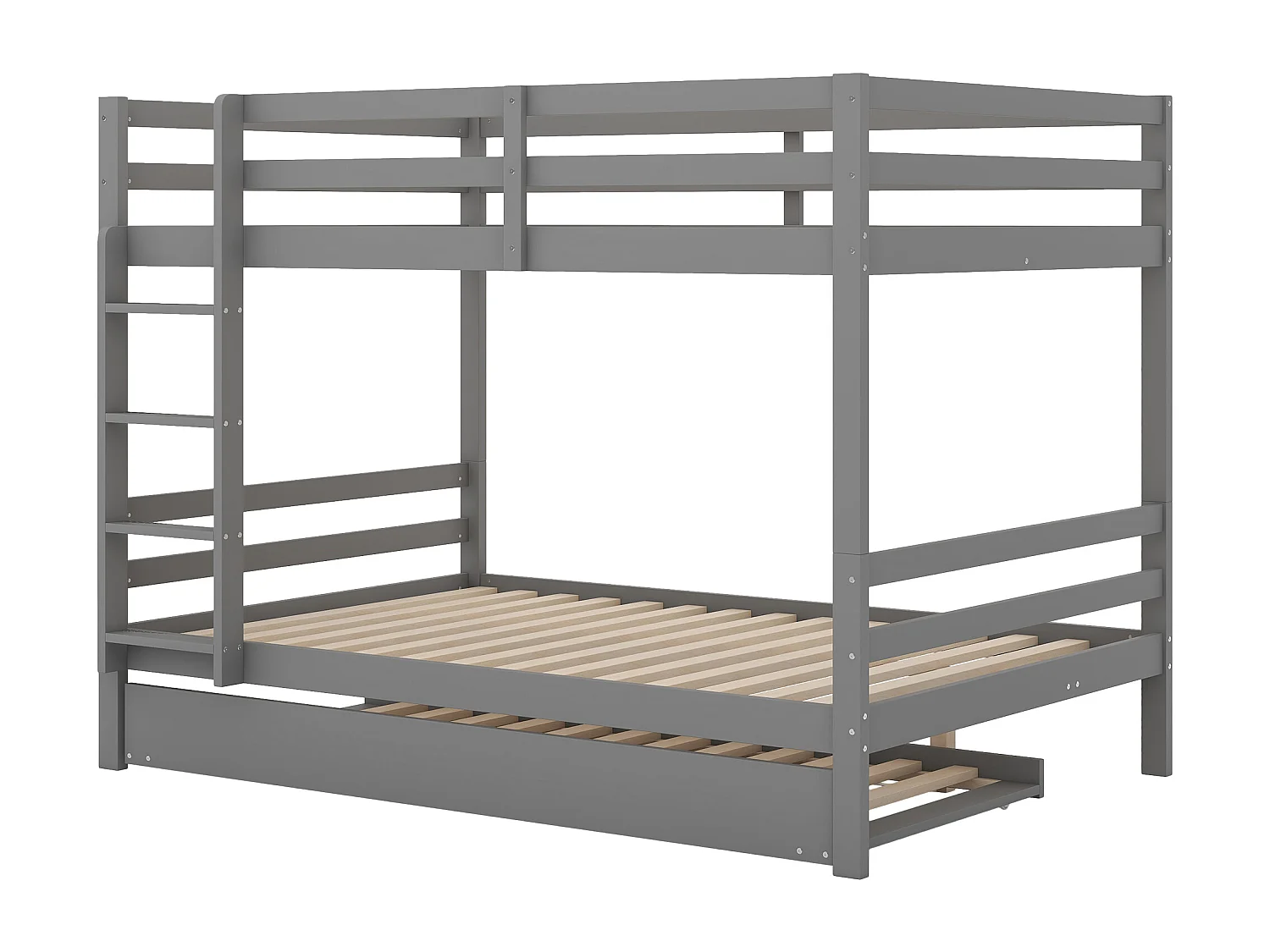 Litera infantil de 140 x 200 cm con cama nido - protección anticaídas - madera - gris (sin colchón)