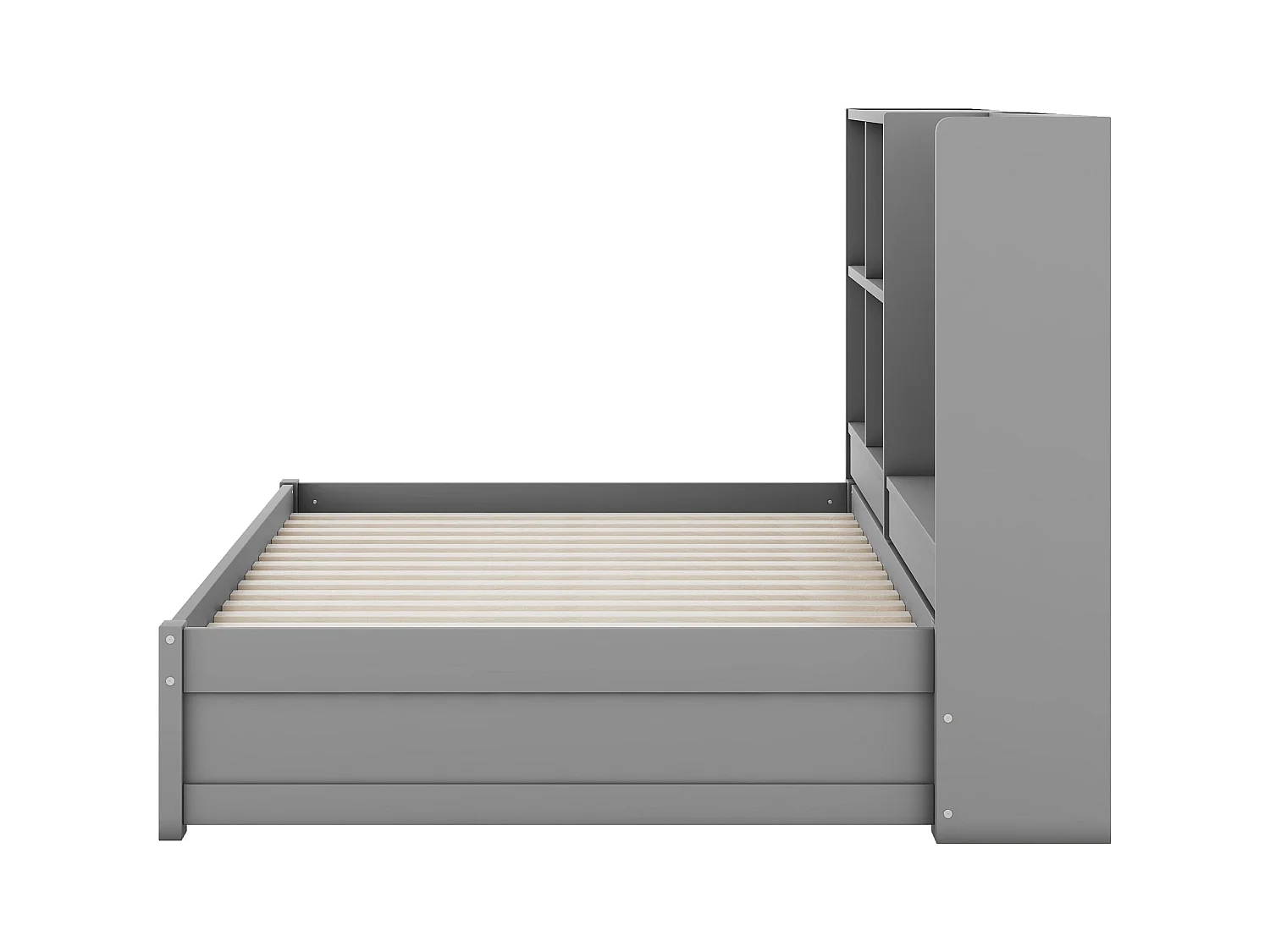 Lit gigogne enfant 90x200 cm avec sommier - tête de lit avec rangements et USB - bois - gris (sans matelas)