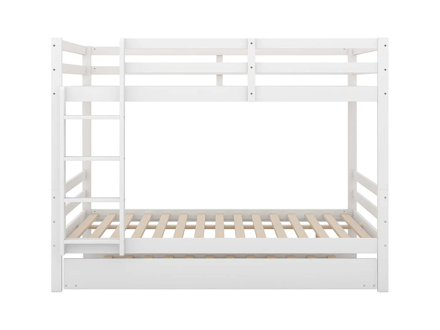 Lit superposé 140x200 cm avec lit gigogne - protection anti-chute - bois - blanc (sans matelas)