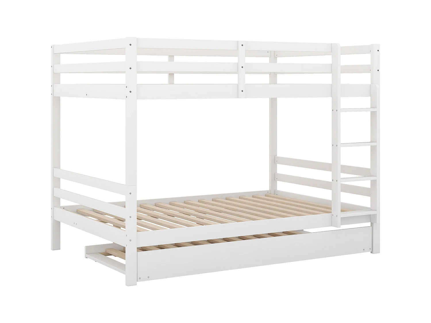 Lit superposé 140x200 cm avec lit gigogne - protection anti-chute - bois - blanc (sans matelas)