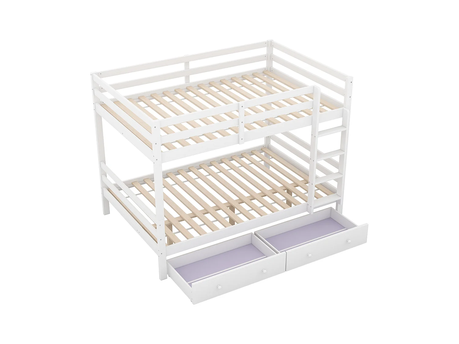 Lit superposé 140x200 cm avec 2 tiroirs - protection anti-chute - bois - blanc (sans matelas)