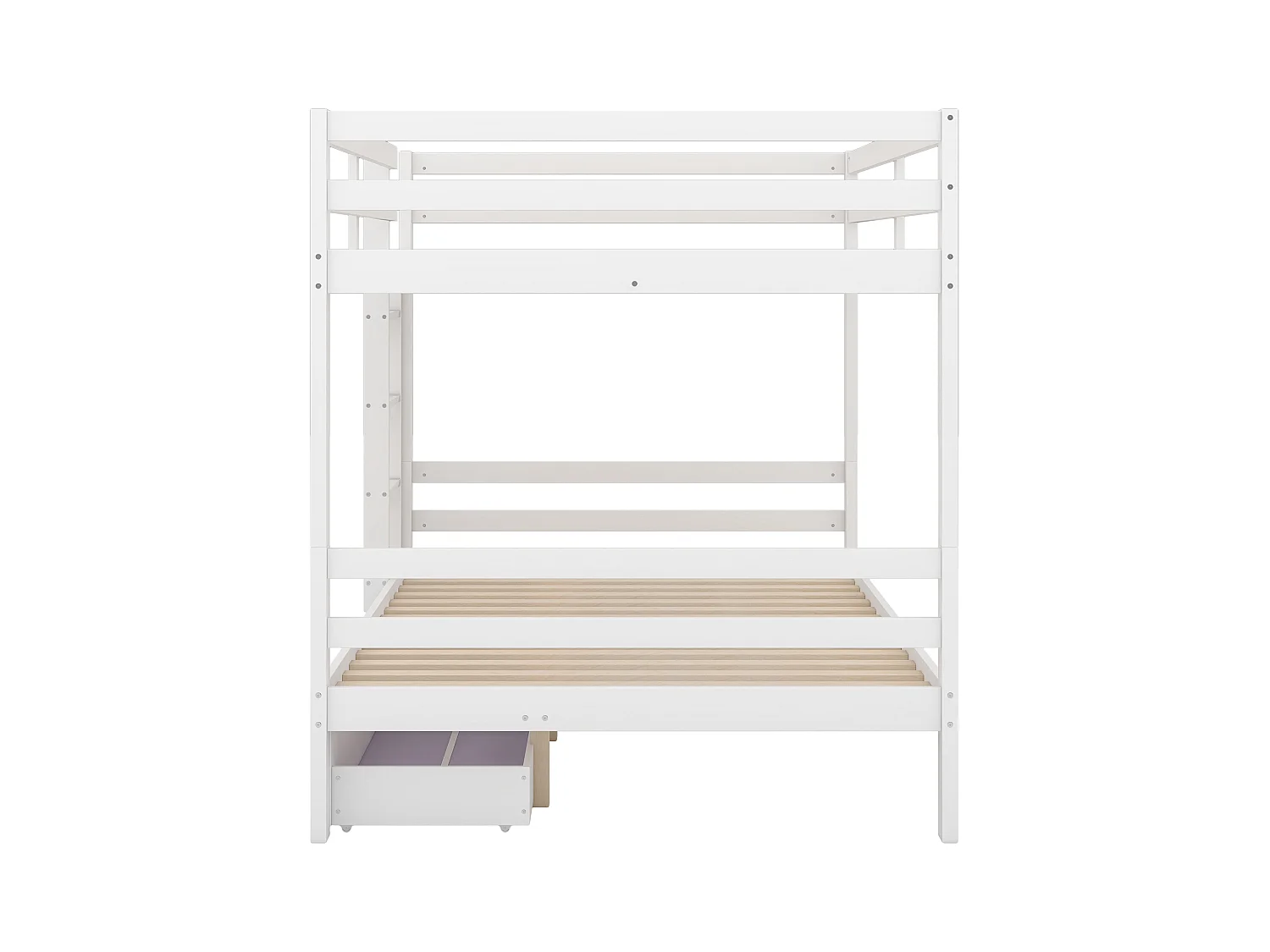 Lit superposé 140x200 cm avec 2 tiroirs - protection anti-chute - bois - blanc (sans matelas)