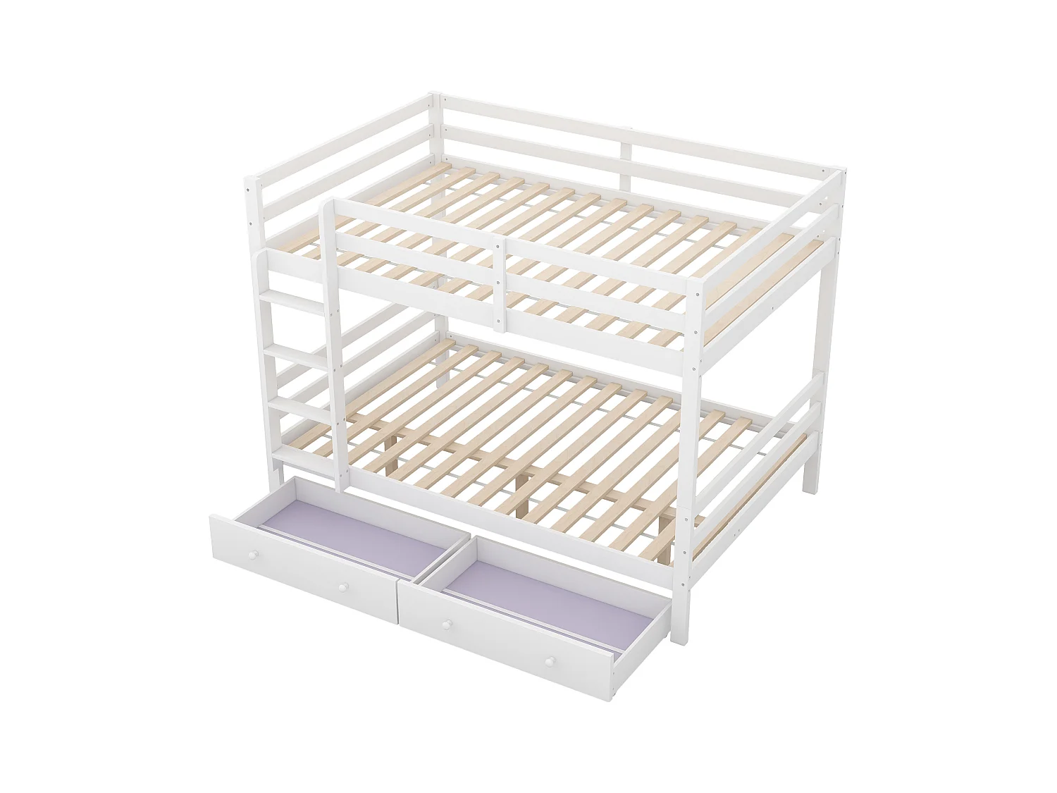 Lit superposé enfant 140x200 cm avec 2 tiroirs - protection anti-chute - bois - blanc (sans matelas)