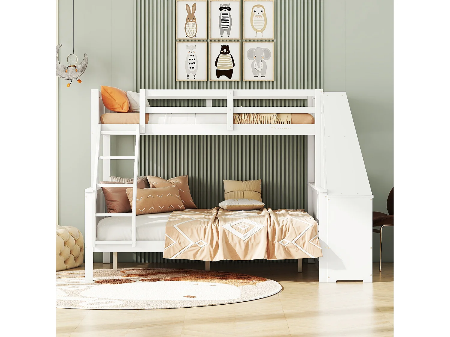 Kinderstapelbed 90/140x200 cm met bureau en 3 lades - anti-valbeveiliging - hout - wit (zonder matras)