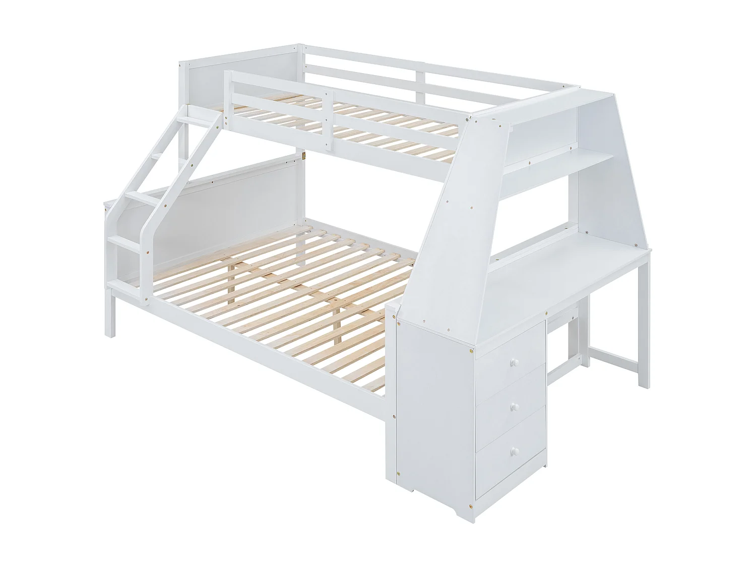 Kinderstapelbed 90/140x200 cm met bureau en 3 lades - anti-valbeveiliging - hout - wit (zonder matras)