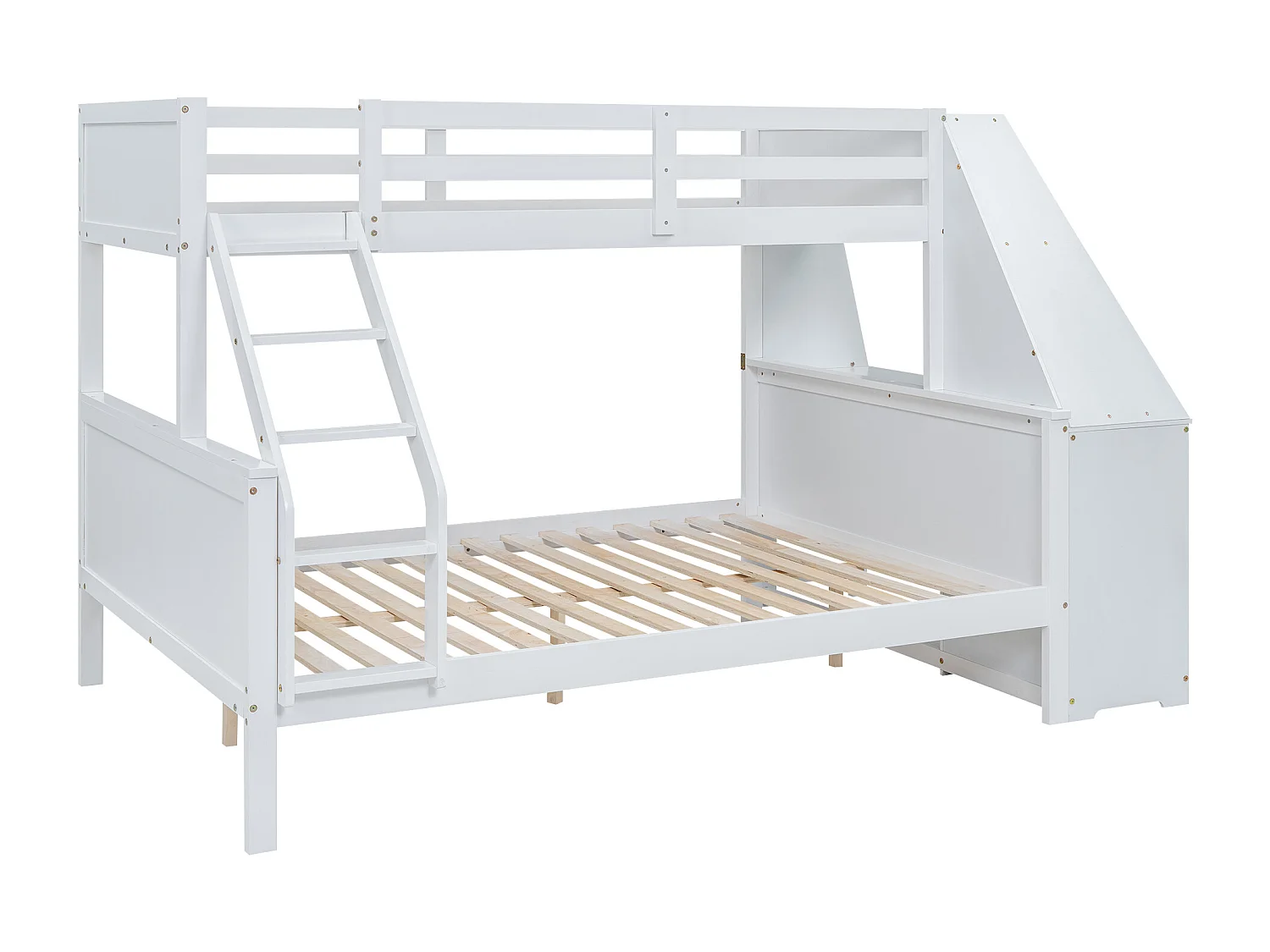 Kinderstapelbed 90/140x200 cm met bureau en 3 lades - anti-valbeveiliging - hout - wit (zonder matras)