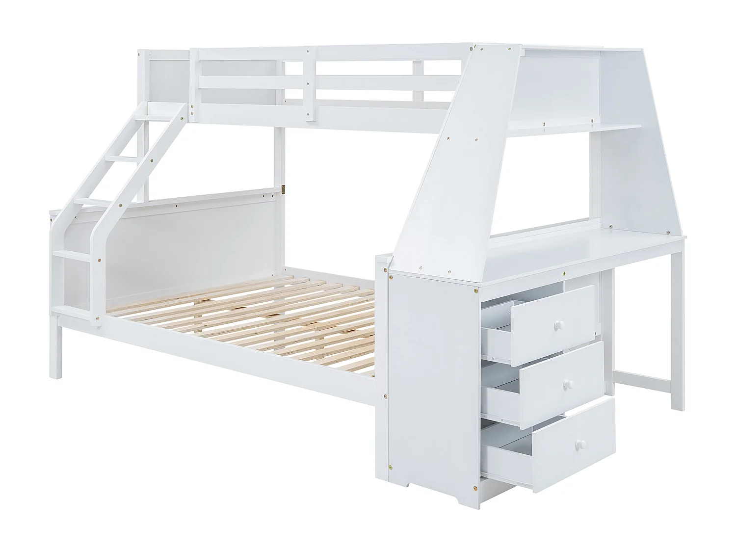 Kinderstapelbed 90/140x200 cm met bureau en 3 lades - anti-valbeveiliging - hout - wit (zonder matras)