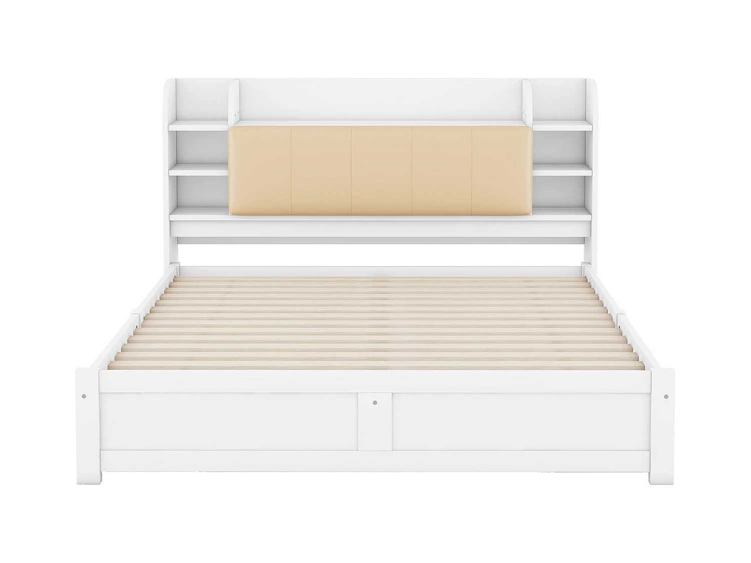 Lit adulte double 180x200 cm cm avec sommier - tête de lit avec rangements et 4 tiroirs - bois - blanc (sans matelas)