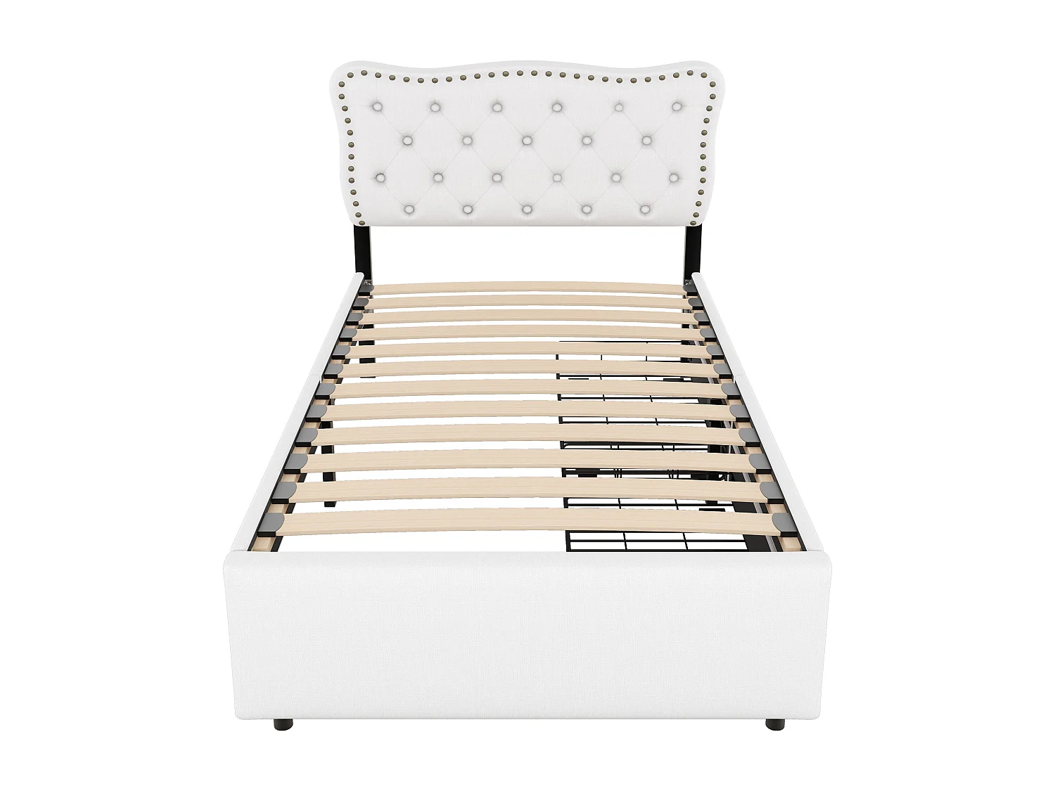 Lit adulte 140x200 cm avec sommier - tête de lit avec panneaux latéraux et 1 tiroir - bois - blanc (sans matelas)