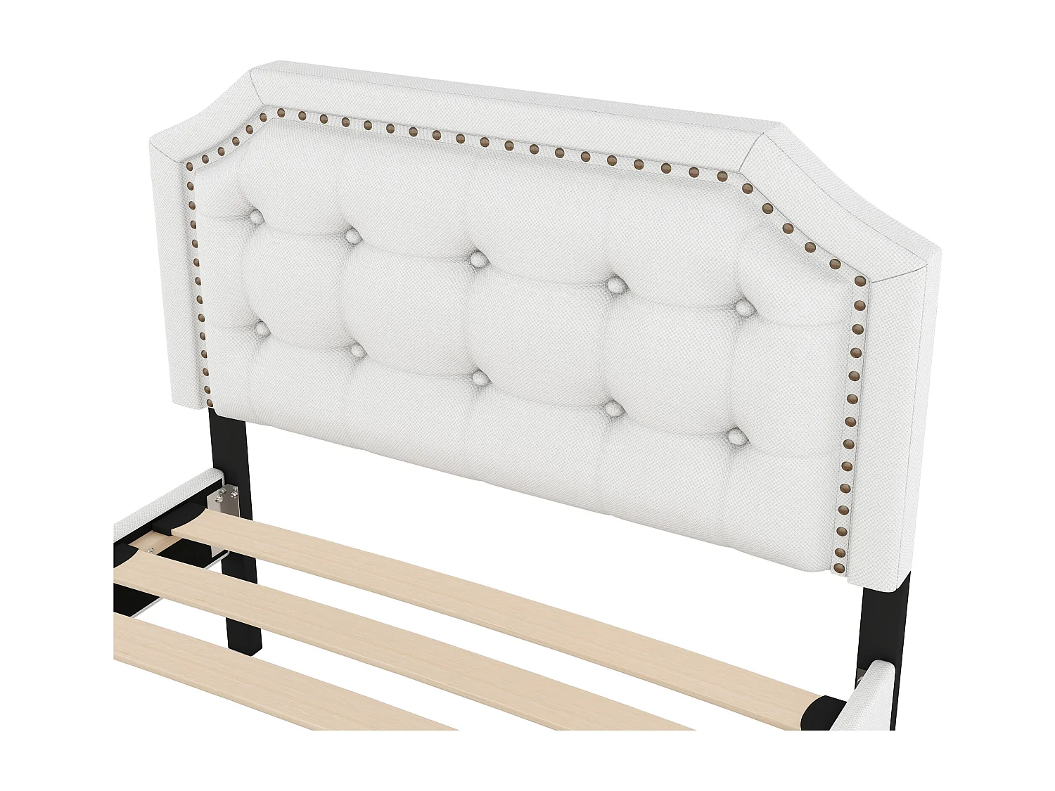 Lit enfant simple 90x200 cm avec sommier - tête de lit réglable en hauteur avec 2 tiroirs - lin - beige (sans matelas)