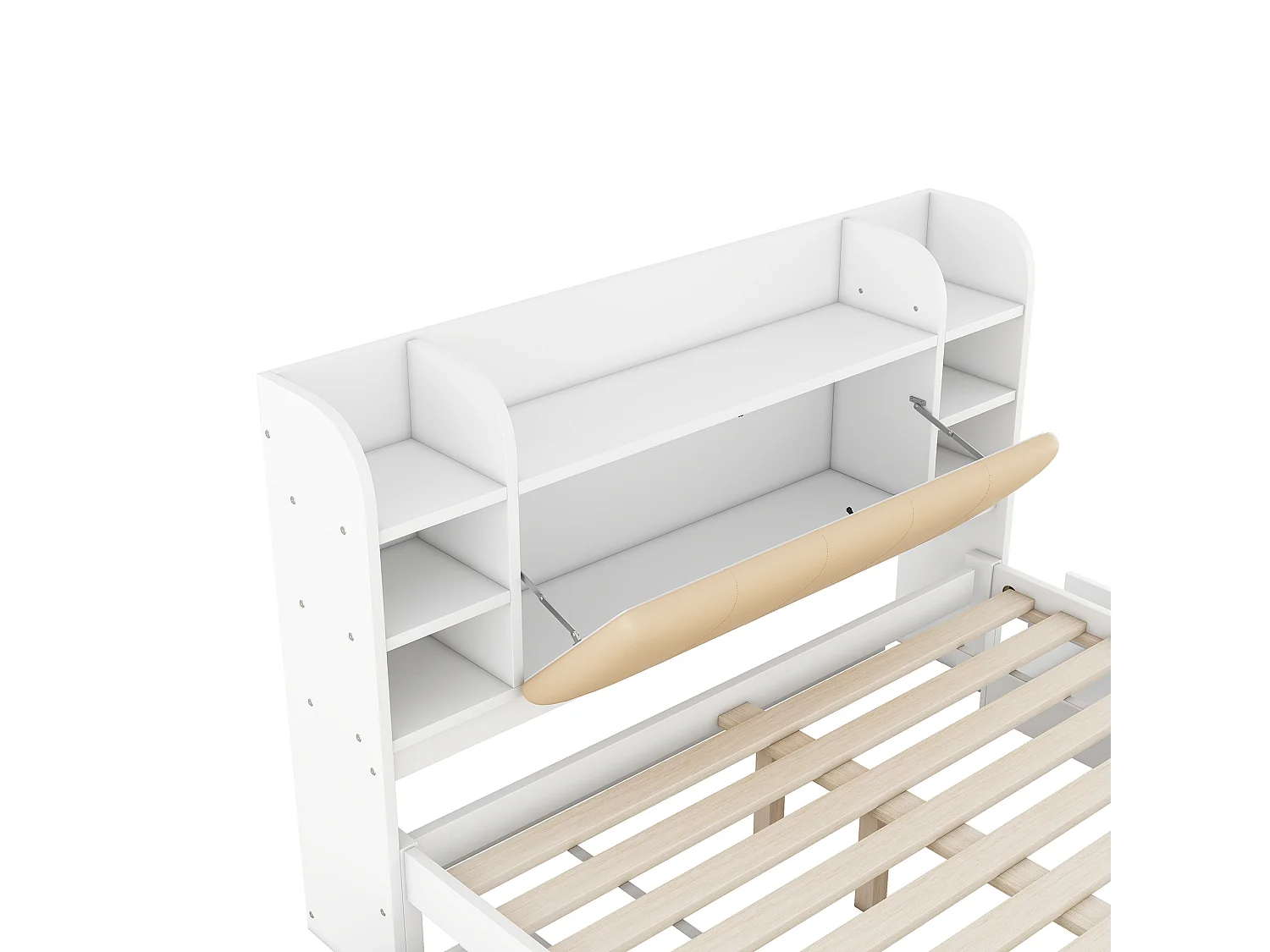 Lit adulte 160x200 cm avec sommier - tête de lit avec rangements et 4 tiroirs - bois - blanc (sans matelas)