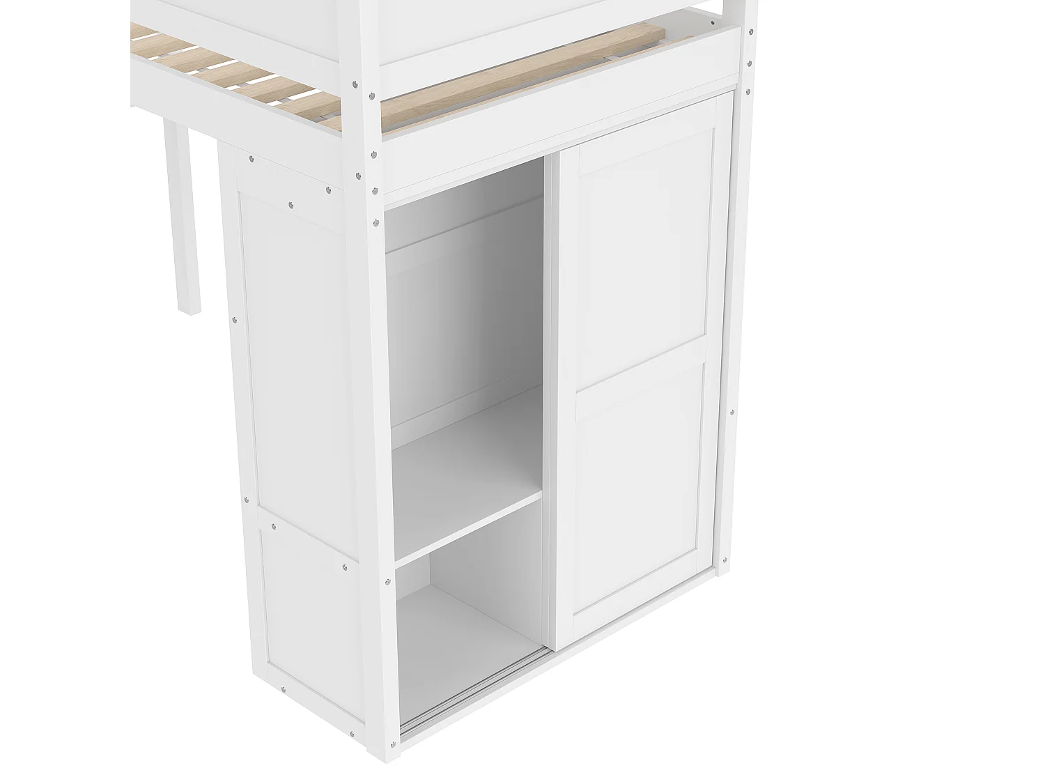 Kinderhoogslaper 90x200 cm met valbeveiliging - kledingkast - hout - wit (zonder matras)