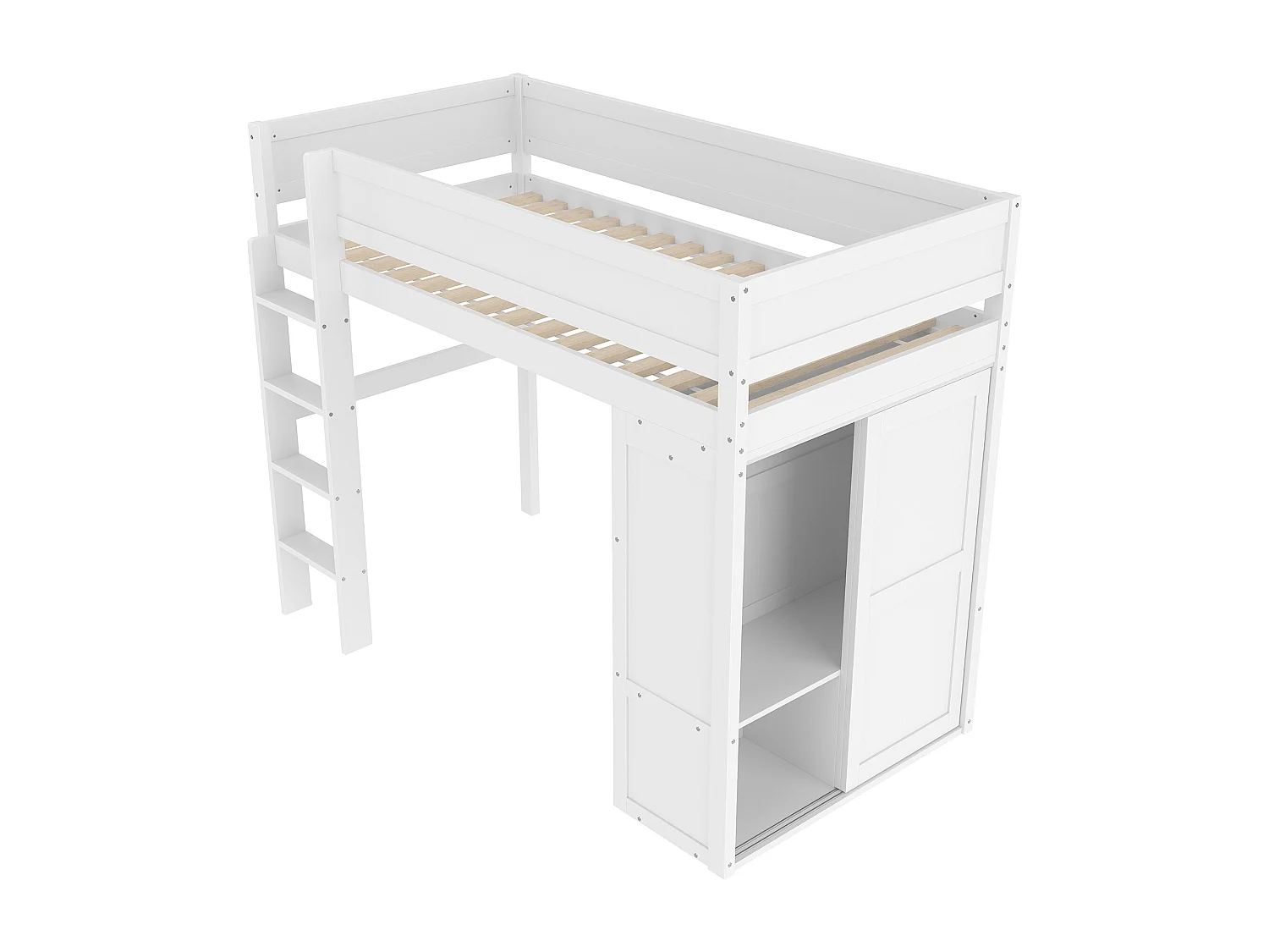 Lit mezzanine 90x200 cm avec protection anti-chute - penderie - bois - blanc (sans matelas)