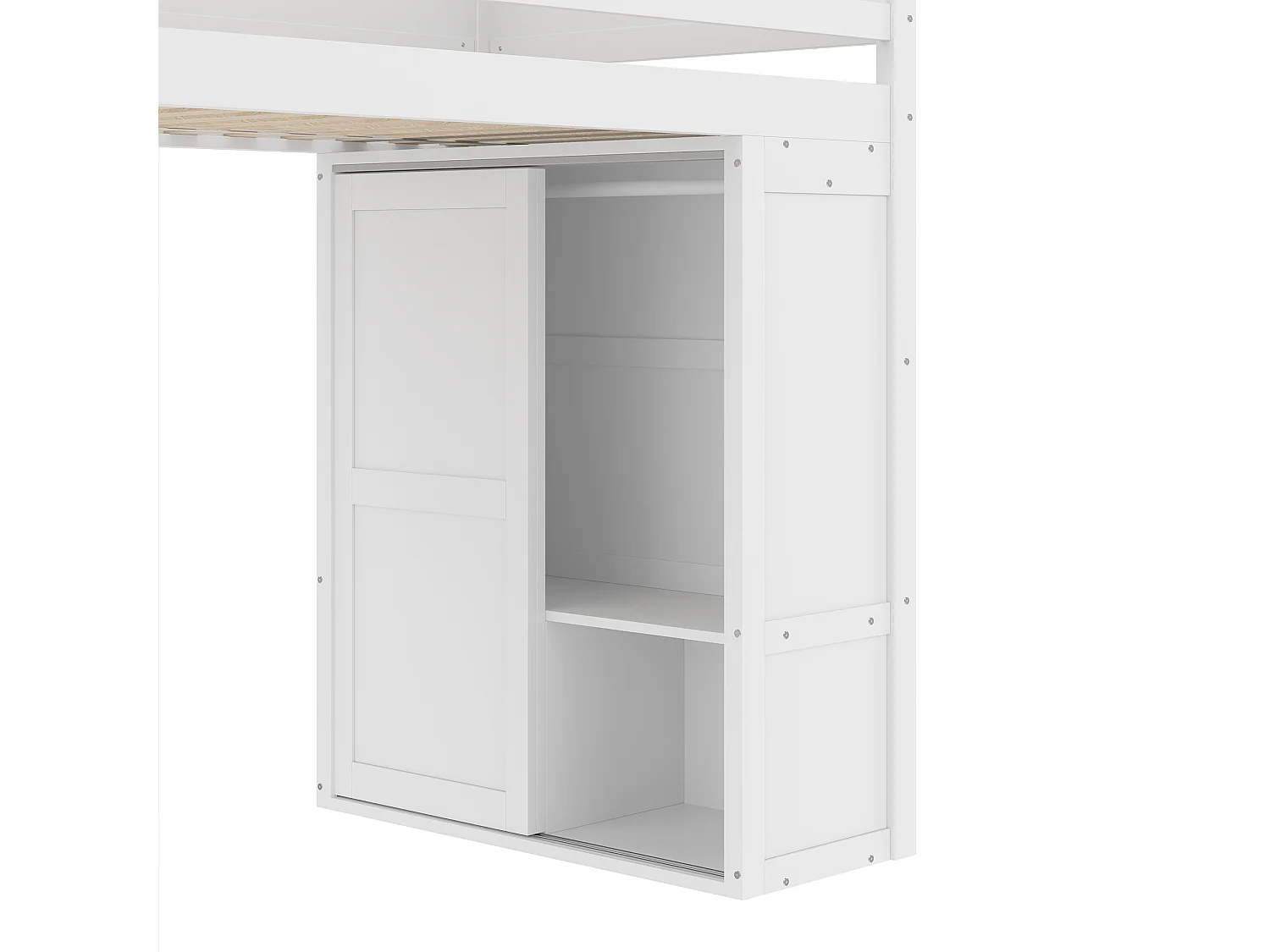 Lit mezzanine 90x200 cm avec protection anti-chute - penderie - bois - blanc (sans matelas)