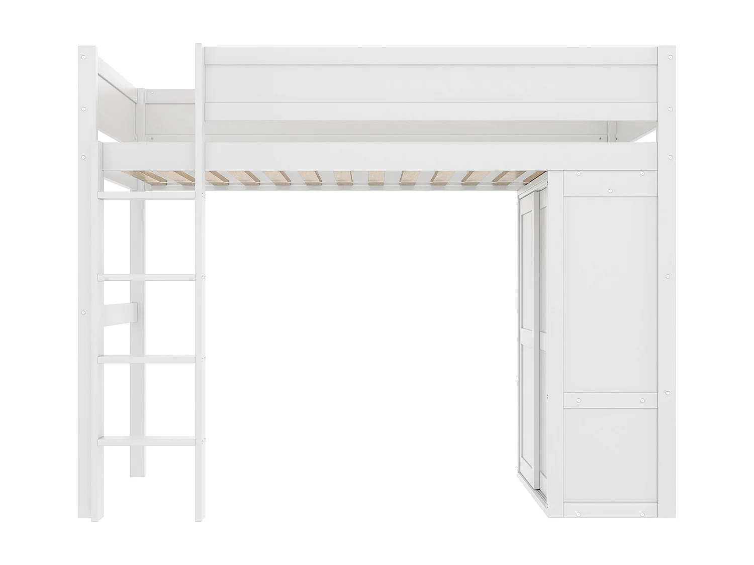 Lit mezzanine 90x200 cm avec protection anti-chute - penderie - bois - blanc (sans matelas)