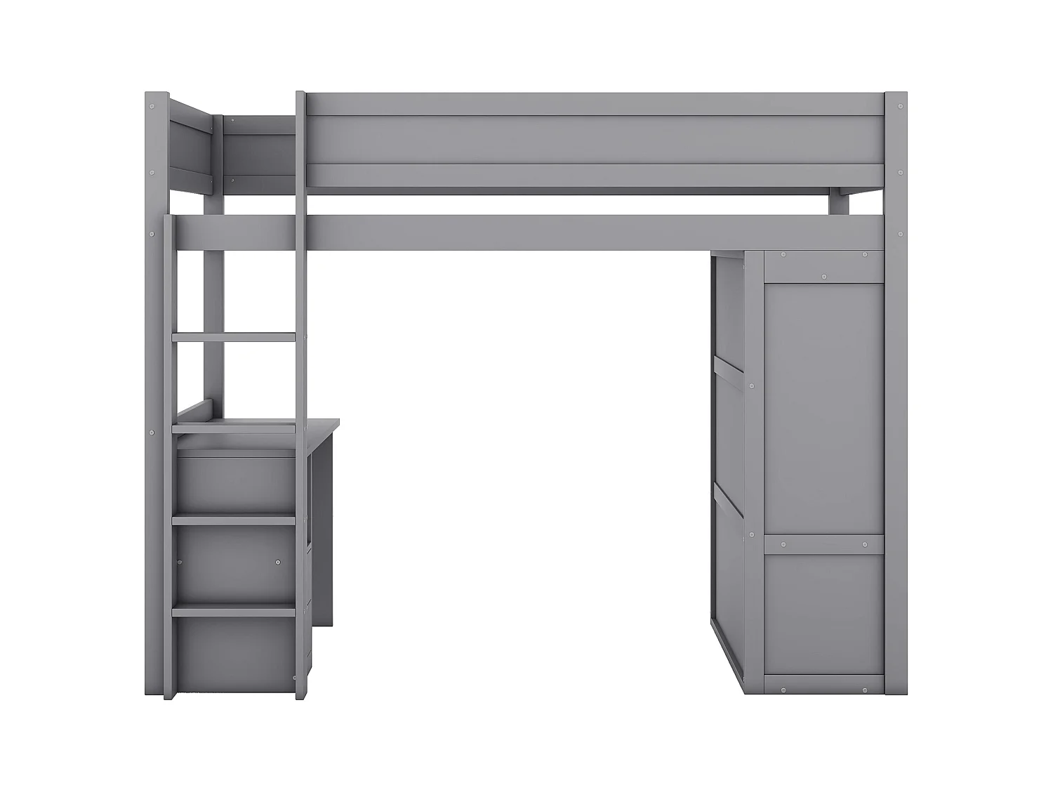 Lit mezzanine enfant 90x200 cm avec bureau et 3 tiroirs et penderie - protection anti-chute - bois - gris (sans matelas)
