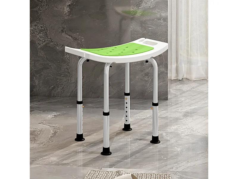 Siège de douche réglable en hauteur tabouret de douche ergonomique pieds antidérapants charge max. 135 Kg alu HDPE blanc vert