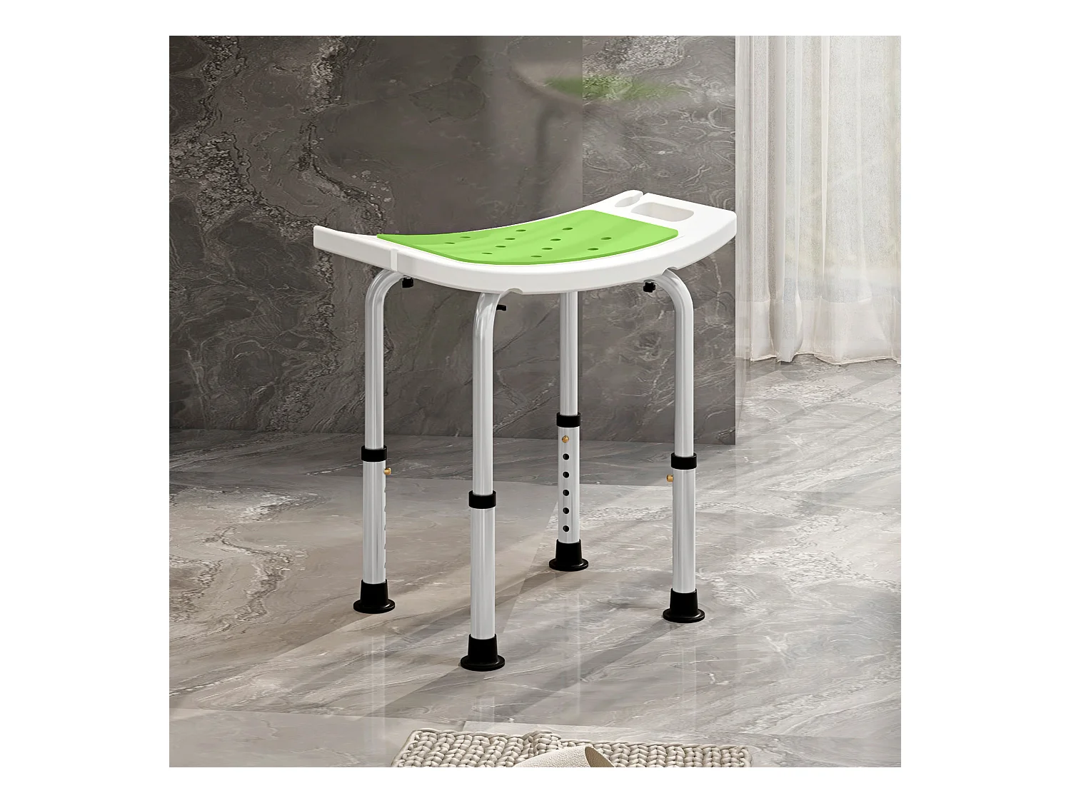 Siège de douche réglable en hauteur tabouret de douche ergonomique pieds antidérapants charge max. 135 Kg alu HDPE blanc vert