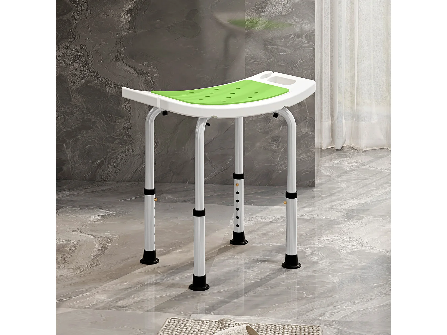 Siège de douche réglable en hauteur tabouret de douche ergonomique pieds antidérapants charge max. 135 Kg alu HDPE blanc vert