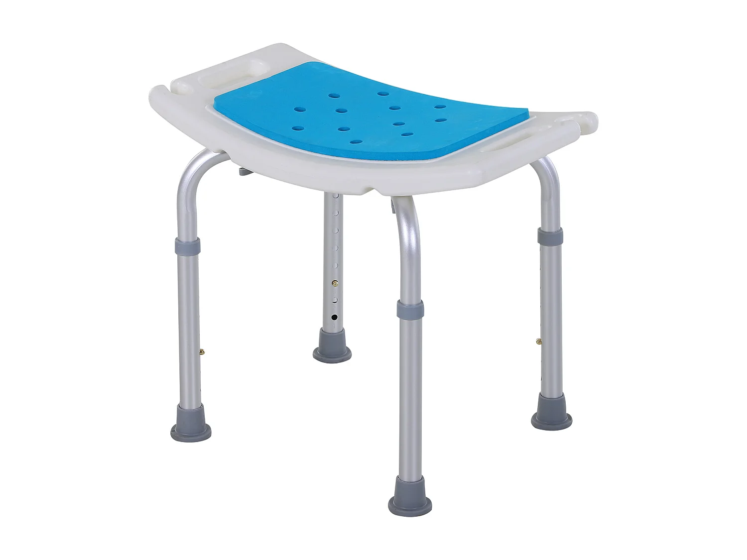 Siège de douche réglable en hauteur tabouret de douche ergonomique pieds antidérapants charge max. 135 Kg alu HDPE blanc bleu