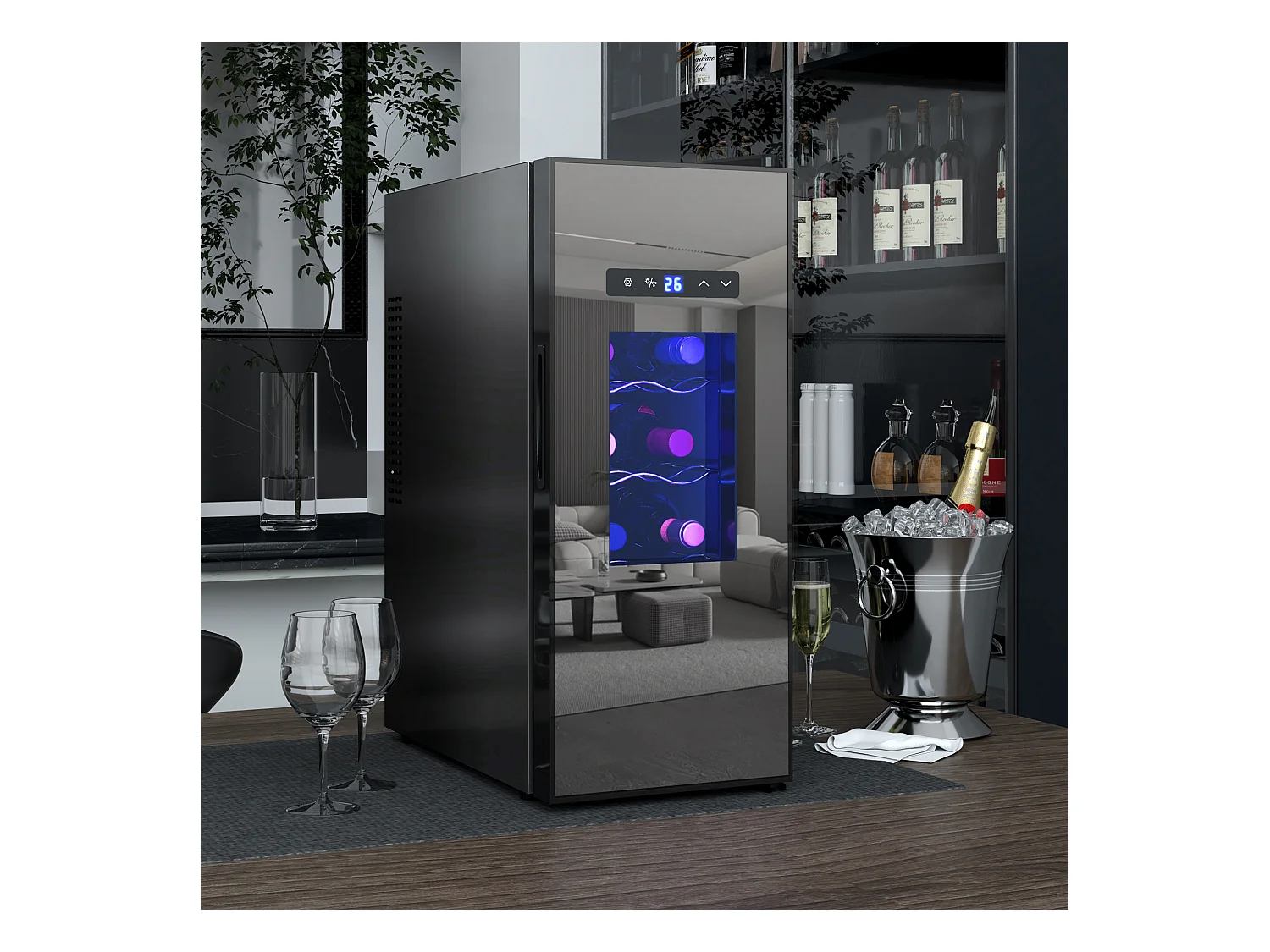 Cave à vin 12 bouteilles 30L thermoélectrique silencieuse - porte verre, éclairage LED, écran tactile numérique - noir