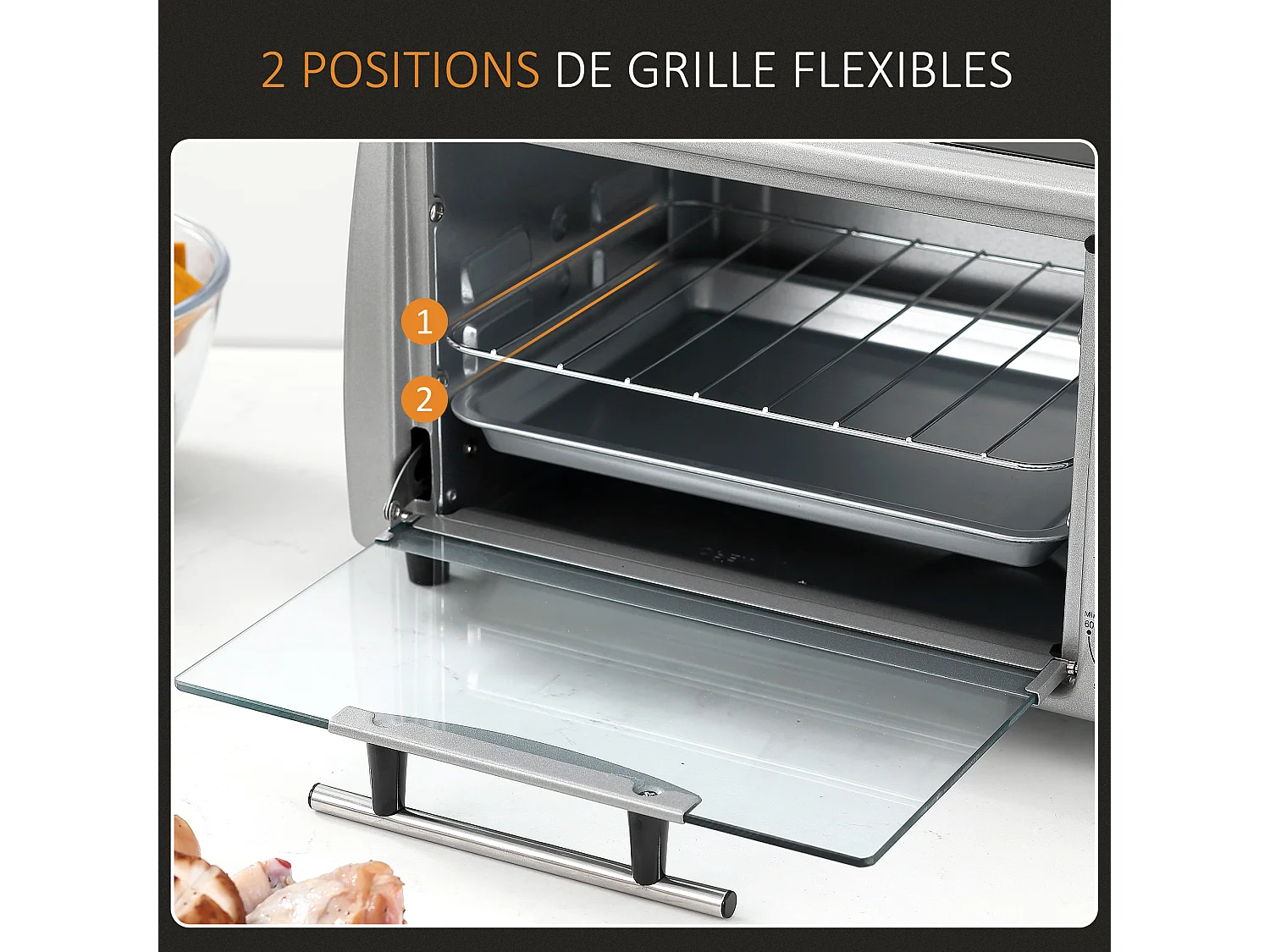 Mini four électrique 750W 10L - grille, plateau - température réglable 100-230°C, timer - noir argent