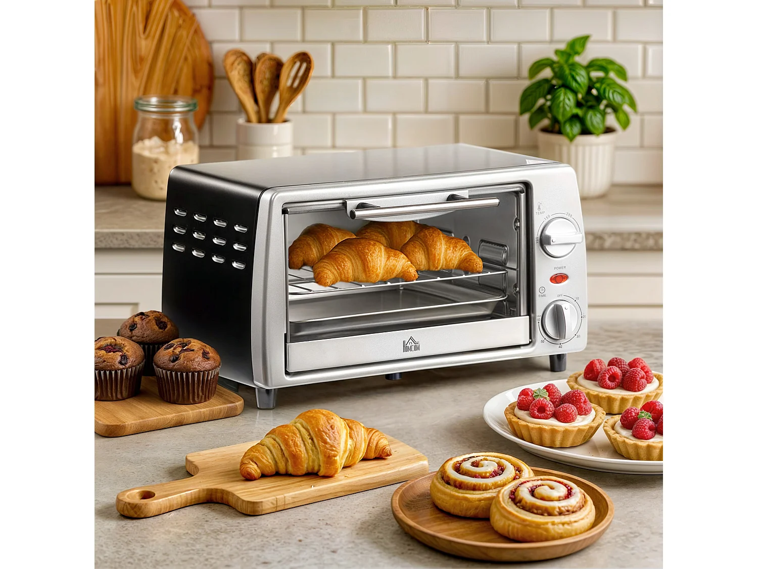 Mini four électrique 750W 10L - grille, plateau - température réglable 100-230°C, timer - noir argent
