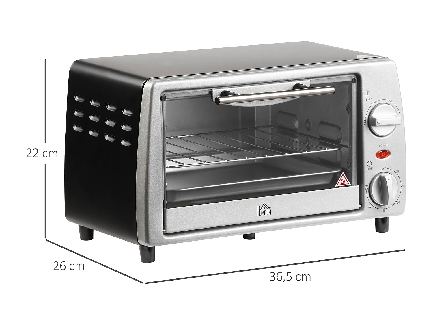 Mini four électrique 750W 10L - grille, plateau - température réglable 100-230°C, timer - noir argent