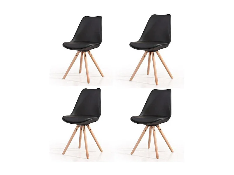 Juego de 4 sillas negras con patas de madera Hacken