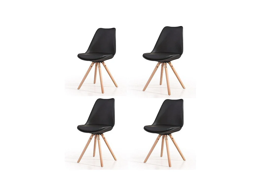 Lot 4 chaises noires pieds bois Hacken