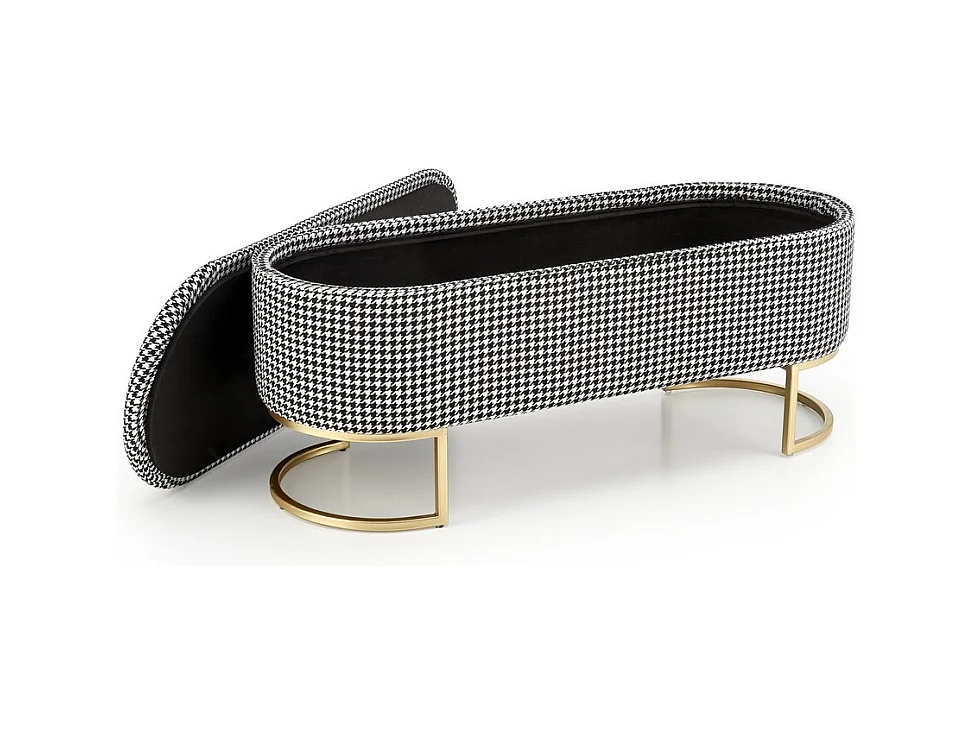 Bout de lit en tissu pied de poule avec coffre et pieds dorés Lys