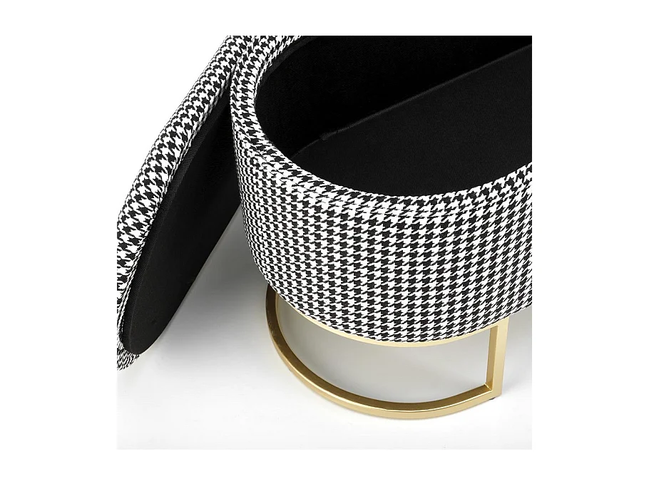 Bout de lit en tissu pied de poule avec coffre et pieds dorés Lys