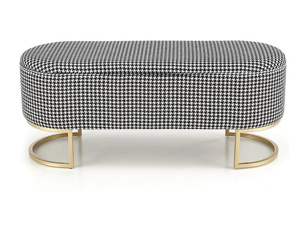 Bout de lit en tissu pied de poule avec coffre et pieds dorés Lys