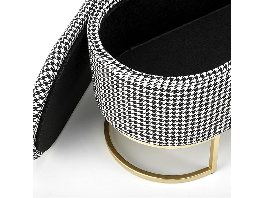 Bout de lit en tissu pied de poule avec coffre et pieds dorés Lys