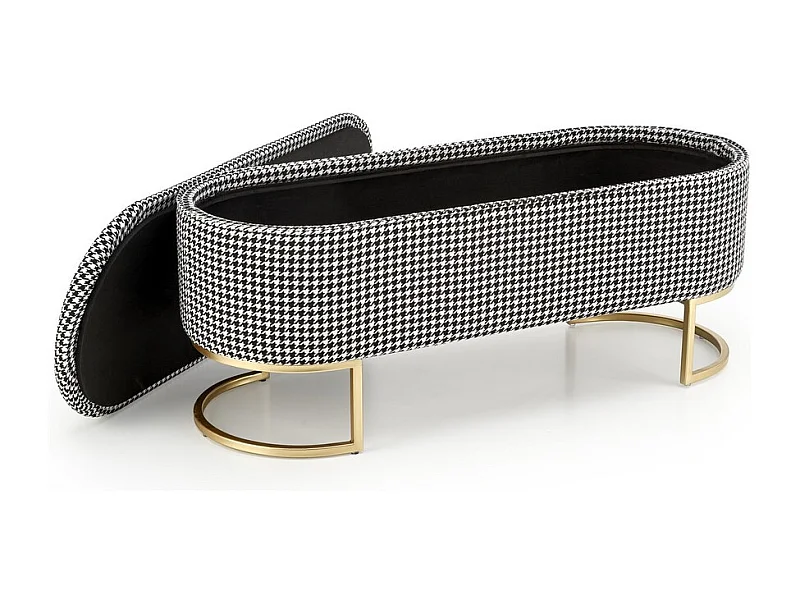 Mesilla de noche de tela de pata de gallo con caja y pies de oro de Lys