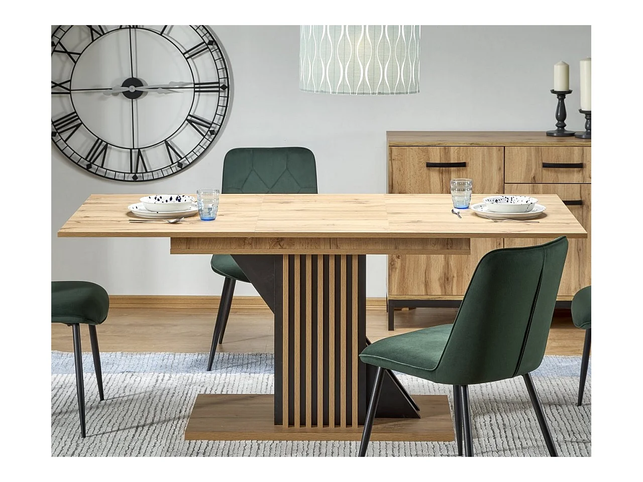 Table extensible 135-175 cm noire et bois avec tasseaux Lazare